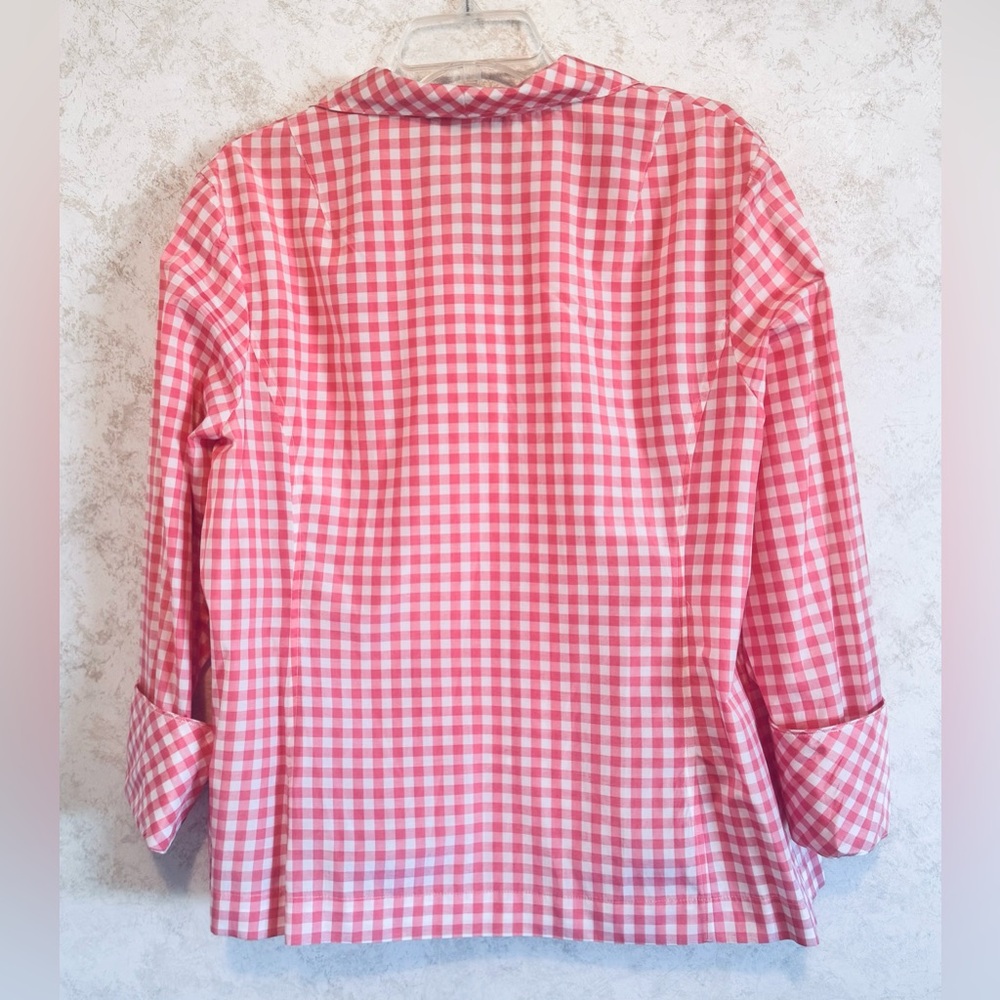Jones New York Collection Pink Gingham Silk Blouse Long Sleeve Cuffs Size 14W - Picture 2 of 16